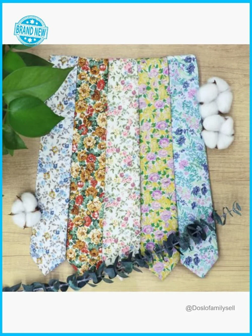 Skinny Floral Tie Cotton Linen Classic Elegant Wedding Party Formal